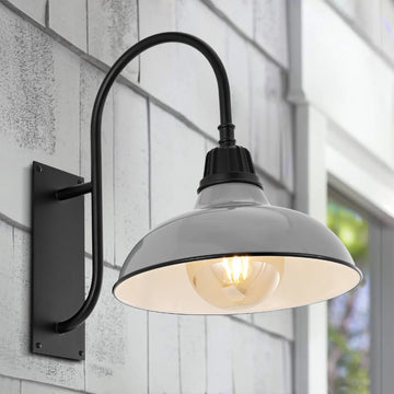 Stanley 12.25" Farmhouse Industrial Indoor/Outdoor Iron LED Gooseneck Arm Outdoor Sconce - JONATHAN Y